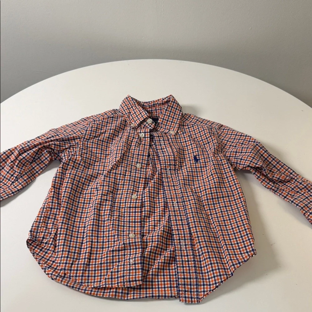 Ralph Lauren Orange‎ and Blue Plaid Button-Up Shirt